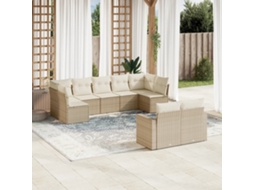 Vidaxl 9 Pcs Conjunto De Sofás P/ Jardim Com Almofadões Vime Pe Bege