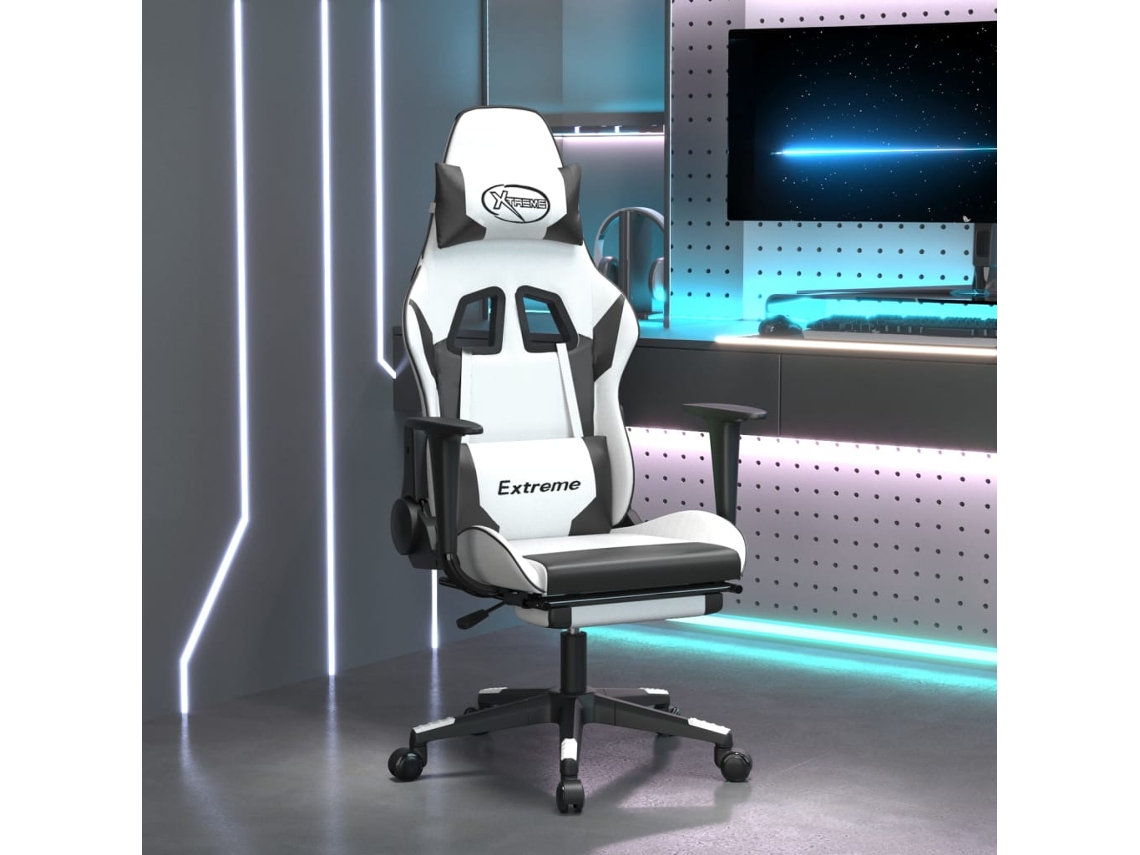 Vidaxl Cadeira Gaming C/ Apoio P/ Pés Couro Artificial Preto E Branco