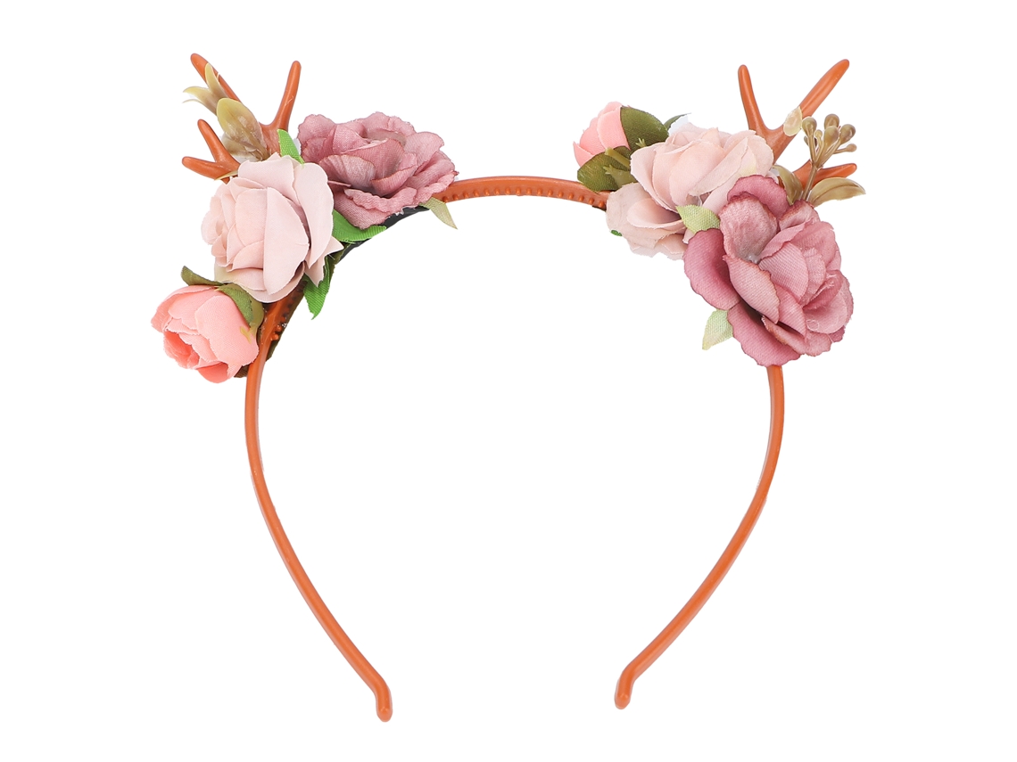 2026 diadema de Astas de Reno Con Flores para Fiesta, Disfraz, Boda Y Navidad Rosa Oscuro