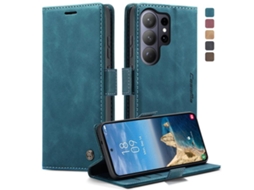 Capa Para Samsung Galaxy S26 Ultra 5g Multifuncional Horizontal De Couro Azul