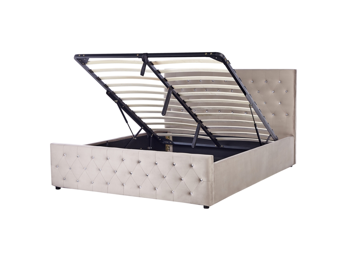 Cama de Casal BELIANI Amiens de Veludo Taupe 160x200