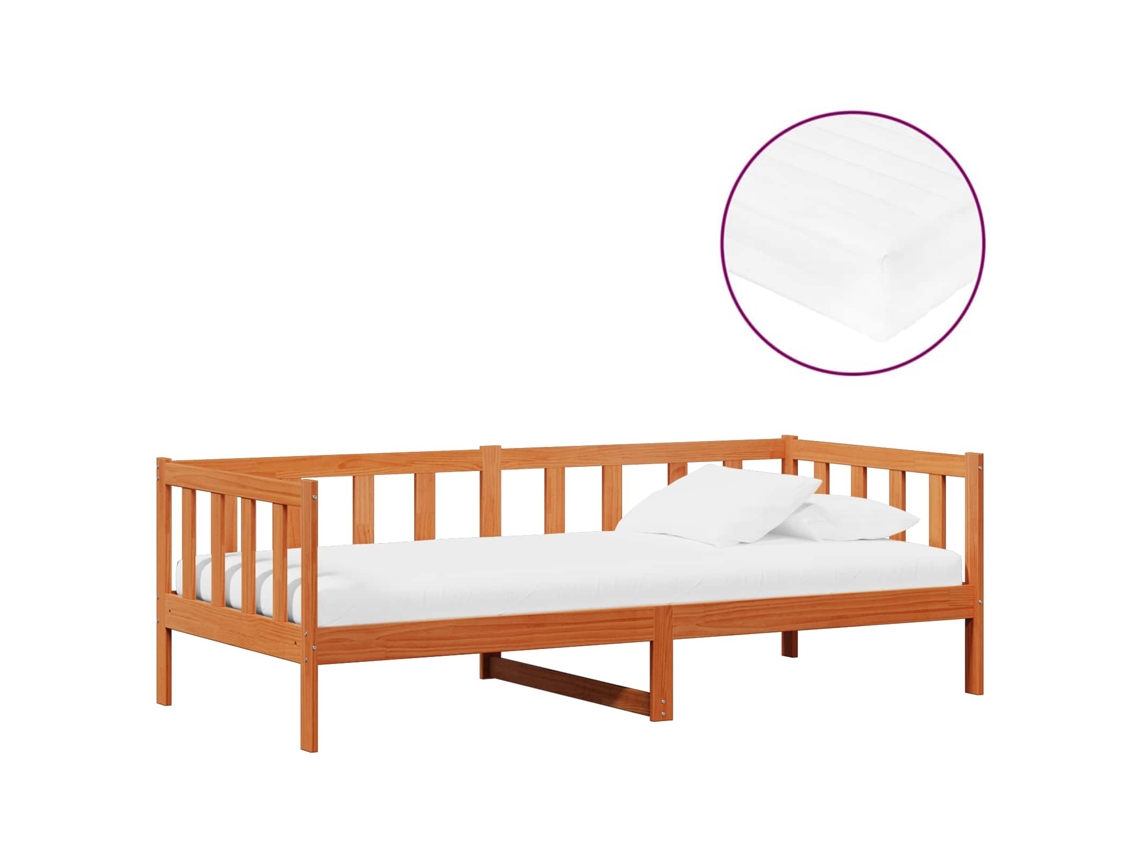 Vidaxl Cama De Dia Com Colchão Marron Cera E Branco 90 X 200 Cm