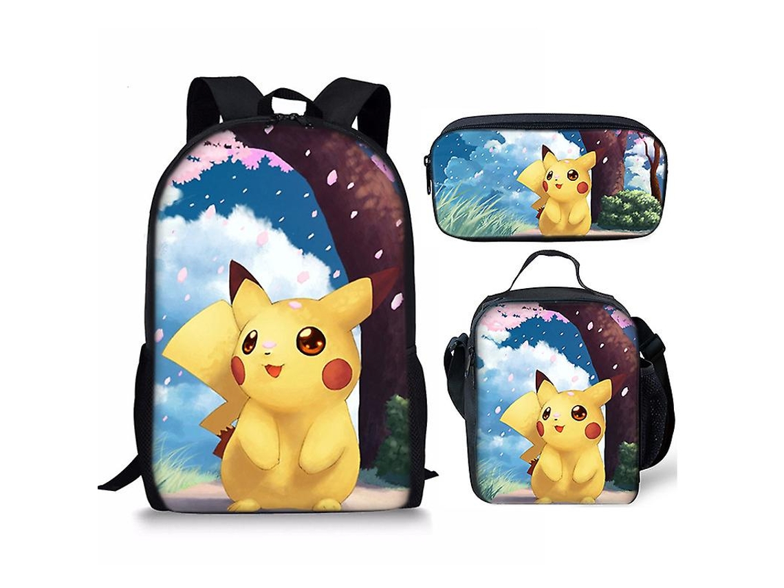Mais Novo Anime Pikachu Pokemon Impresso Mochila Escolar Infantil Mochila 3 Peças para Crianças-21 3 Peças