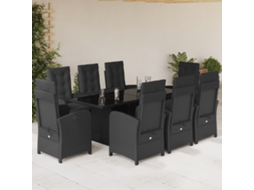 9 Pcs Conjunto De Jantar P/ Jardim C/ Almofadões Vime Pe Preto Dkd Home Decor