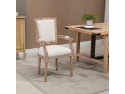 Cadeira De Cozinha Estilo Casa De Campo Francesa, 54,5x59x96cm, Em Madeira De Borracha Branco Cremoso Com Decoração Cravejada