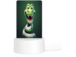 Luminária noturna LED acrílica plug and play com base de plástico, estampa animada de cobra verde, iluminação.