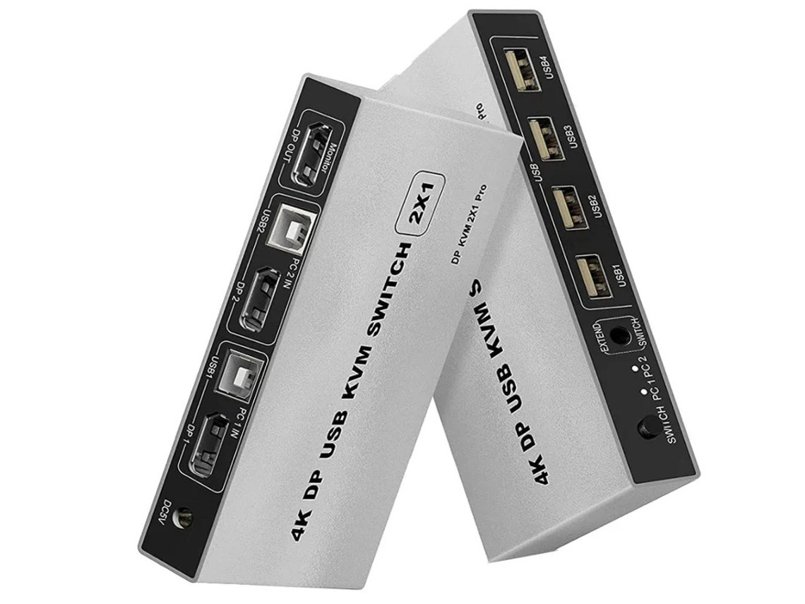 Switch 2 portas 4k 60hz Usb e Dp Yizhood Branco