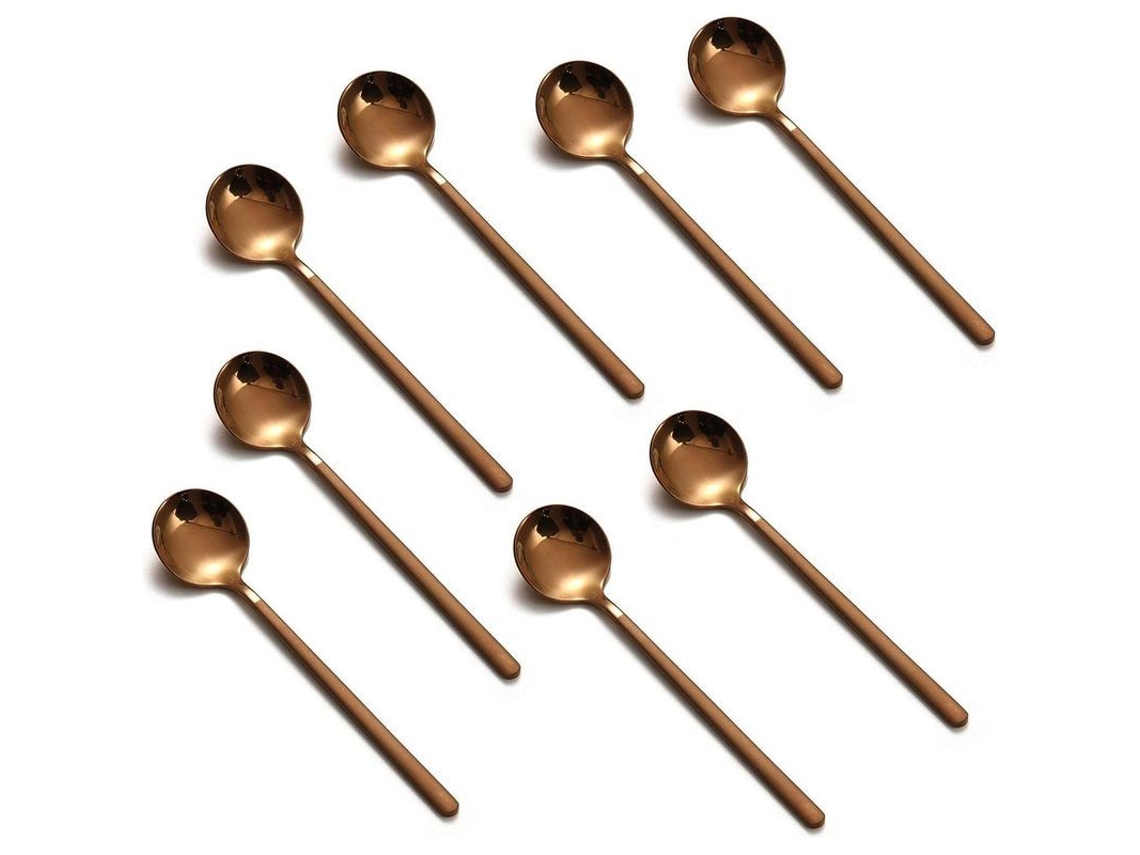 2026 cucharas de Café 8 Unidades de Aço Inoxidável 13,5 Cm, Cabo Mate Cor Rosa Dourado para Espresso, Sorvete e Sobremesa