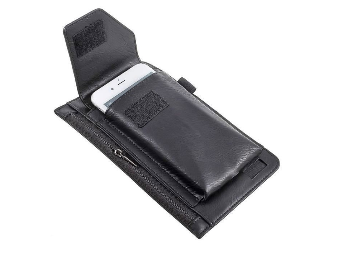Coldre De Cinto Vertical Haier Elegance E11 Couro Sintético Preto Bolso Com Zíper Preto Brilvibera