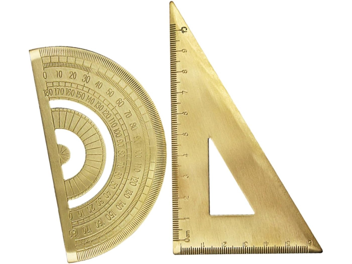 Kit de régua triangular para maior eficiência, transferidor de latão dourado para design, ferramenta precisa e fácil de usar.