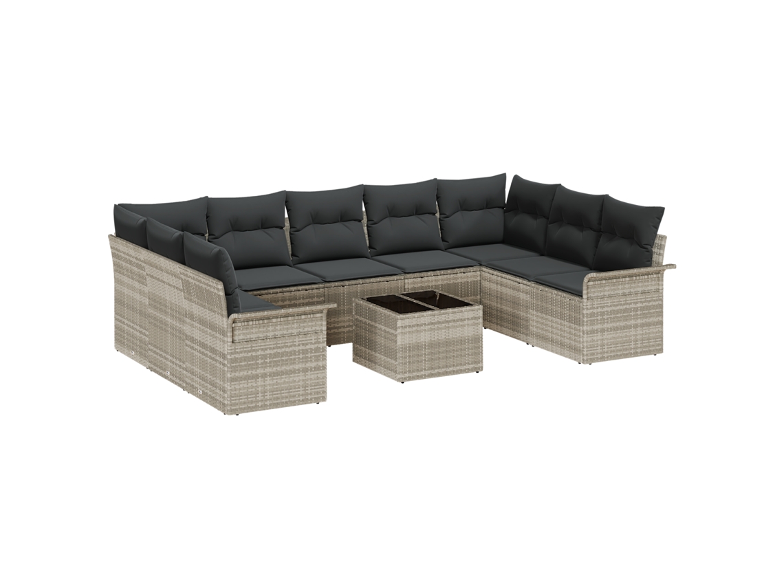 Conjunto 10 De Sofá De Jardim De Vidaxl Com Almofadas  Cinzento-claro Vime