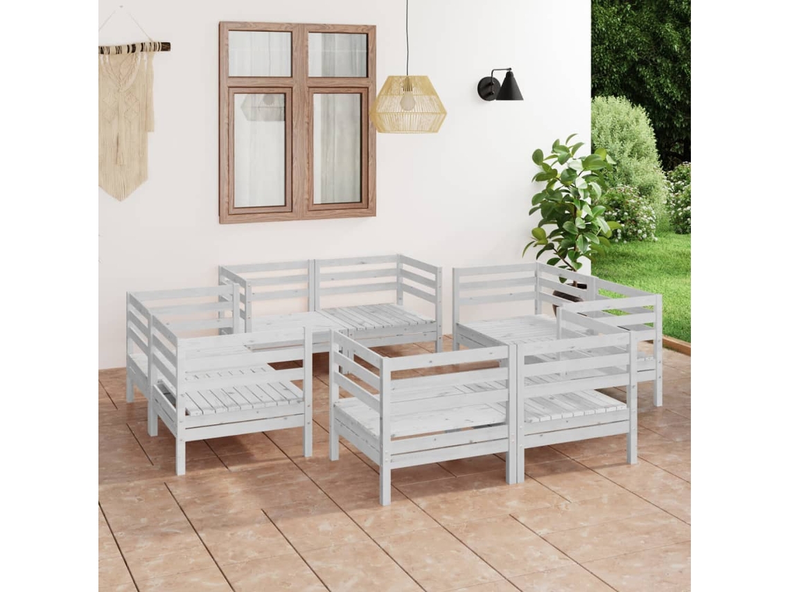 Vidaxl 8 Pcs Conjunto Lounge De Jardim Pinho Maciço Branco