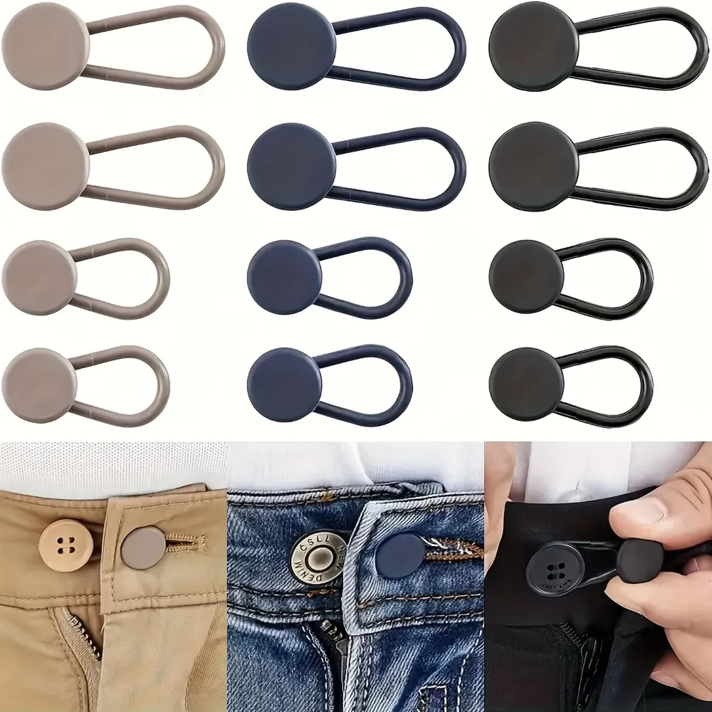 Cós Ajustável Sem Costura com Extensões de Botão, Aumenta de 2,5 a 3,5 Cm na Cintura, Unissex. MDUG (pacote com 4, Preto)