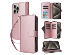 Capa Para Iphone 15 Pro Max Pele Sintética Com Porta-cartões Rosa