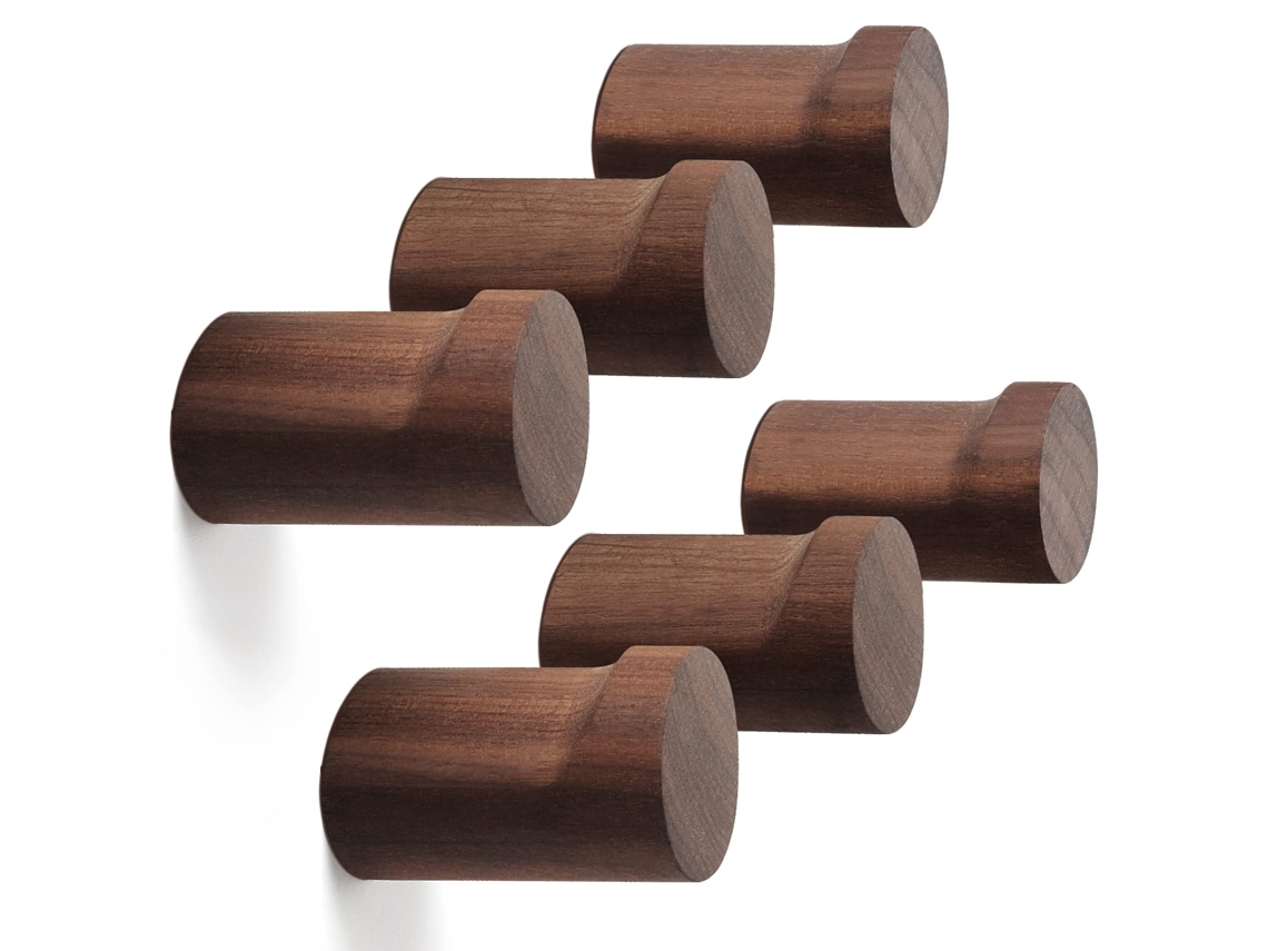 Conjunto De 6 Ganchos Madeira Parede – Ganchos Para Toalhas E Roupa – Madeira – Castanho