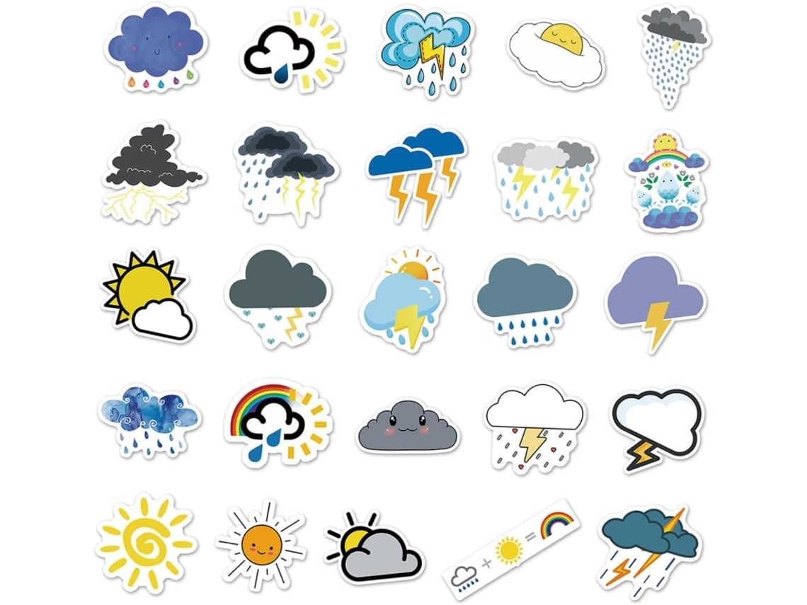50 Adesivos De Pvc Com Temas Meteorológicos E Desenhos Animados.
