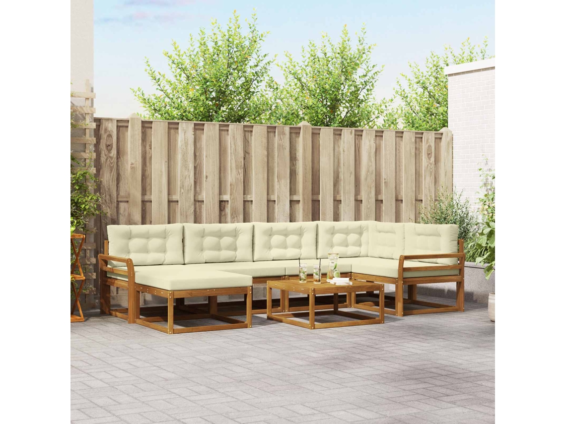Vidaxl Conjunto De Sofás Para Exterior 7 Pcs Natural E Creme
