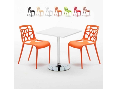 Mesa Quadrada com 2 Cadeiras AHD AMAZING HOME DESIGN Gelateria Cocktail (Branco e Laranja - 70x70 cm)