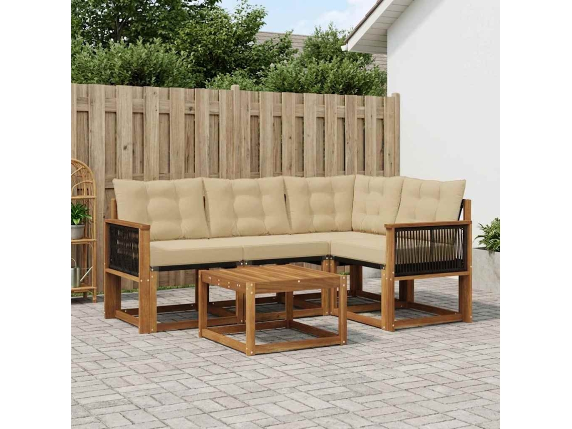 Conjunto De Sofás De Exterior 5 Uds. Natural E Beige