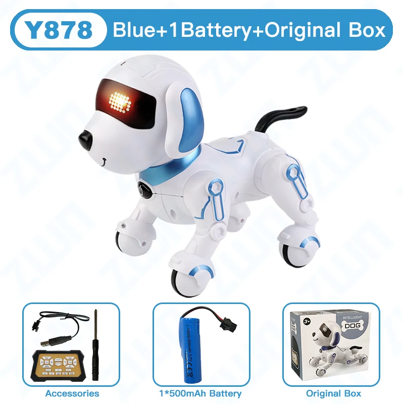 (y878 Azul) Cachorro Robô Acrobático Eletrônico Com Controle Remoto, Controlado Por Voz, Com Música, Presente Para Crianças