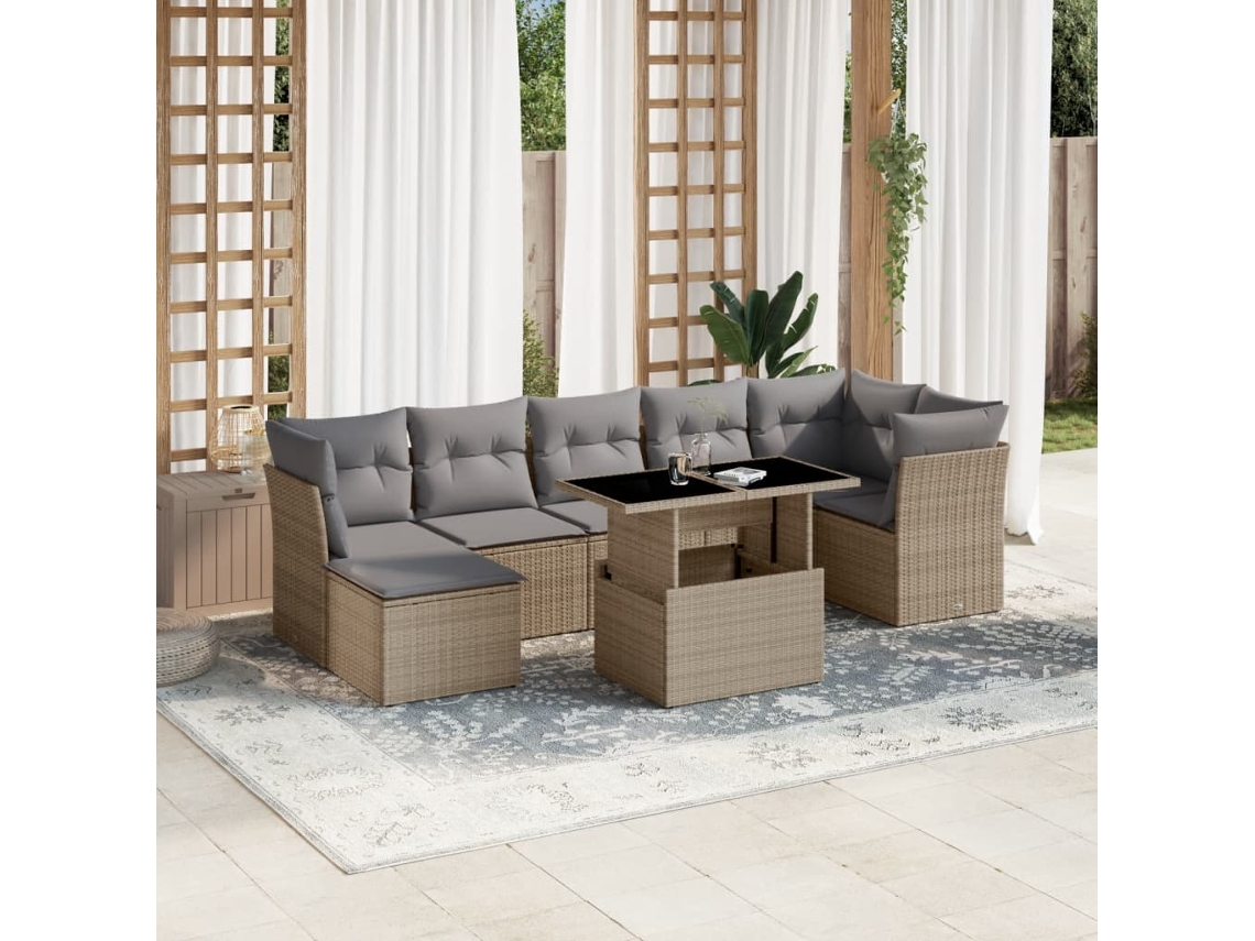 Pcs Conjunto De Sofás P/ Jardim Com Almofadões Vime Pe Bege Dkd Home Decor