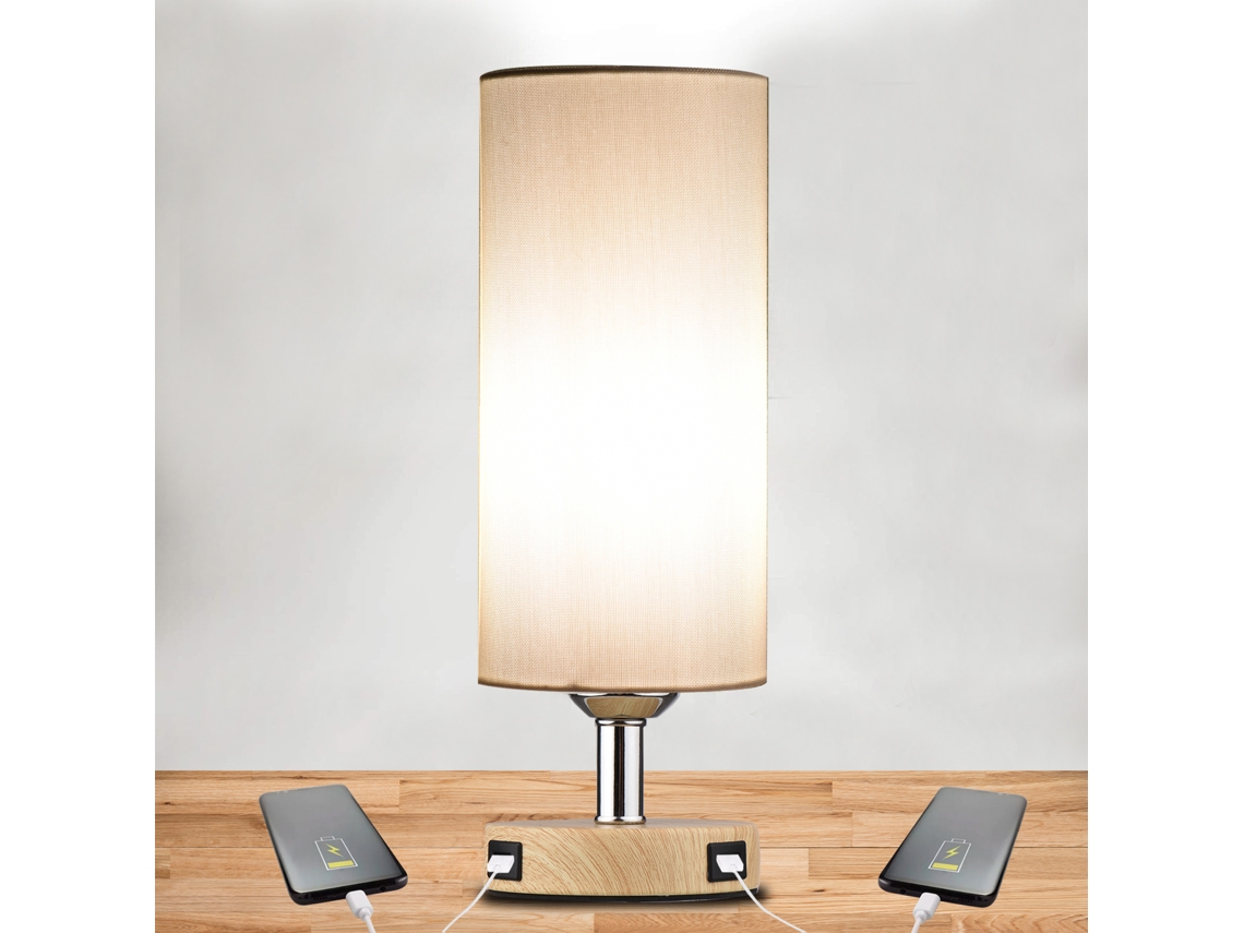 Rebe-lâmpada De Mesa Com Controle Táctil, 2 Portas Usb E Lâmpada Led Luz Branca Quente Para Quarto E Sala De Estar