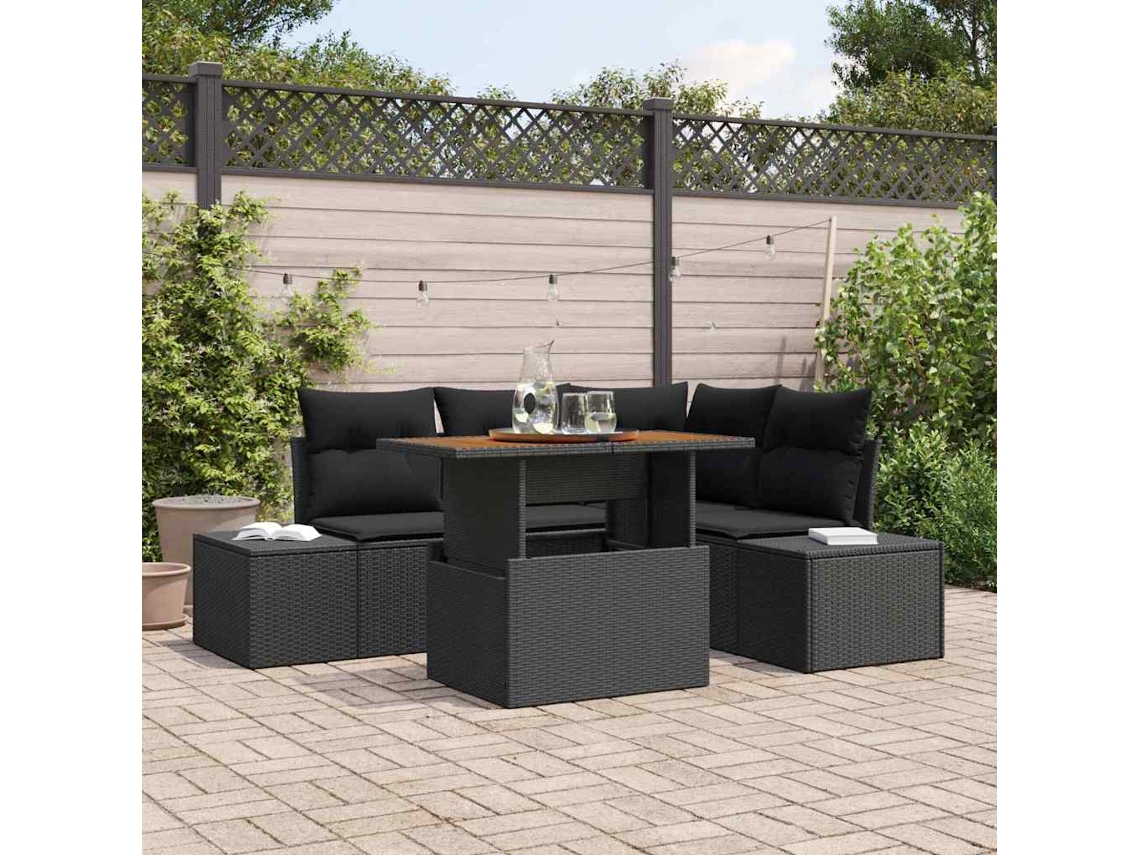 Vidaxl Conjunto De Sofá De Jardim 5 Unid. Preto E Marrom