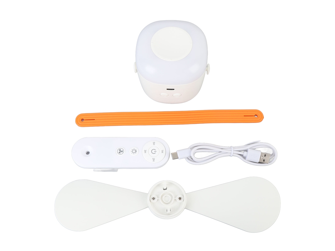 Ventilador de Teto com luz USB, recarregável, 4 velocidades, portátil, para acampamento ou camping | S/MARCA