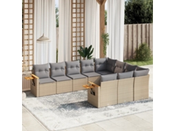 Vidaxl 10 Pcs Conjunto De Sofás P/ Jardim Com Almofadões Vime Pe Bege