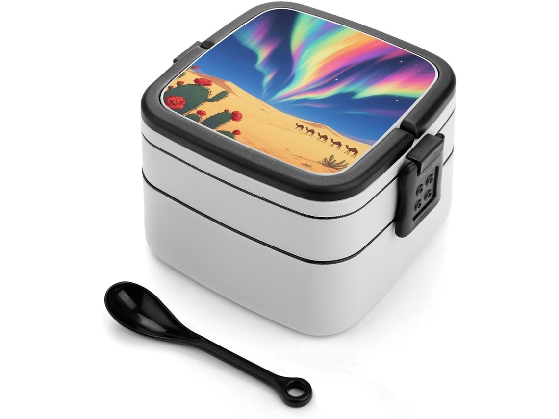 Marmita Bento Aurora Desert De Camada Dupla Para Adultos Com Colher E Alça, À Prova De Vazamentos, Marmita Empilhável De