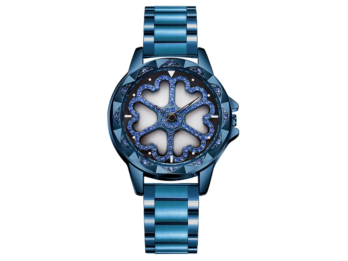 Relógio de Pulso Feminino Sanda Moda Casual Quartzo Pedras Rhinestones Azul