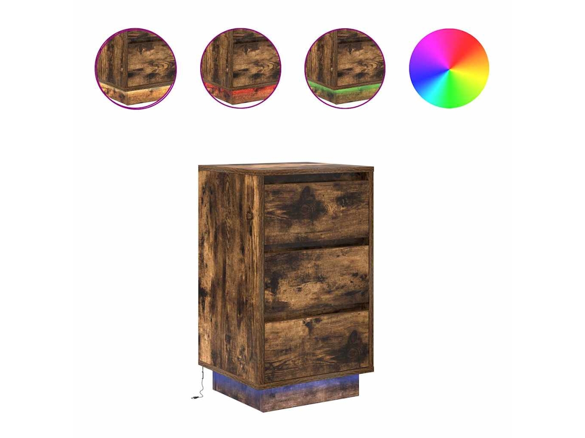 Mesa de cabeceira MAISON EXCLUSIVE Carvalho Smoked com luzes LED (38x34x65 cm)