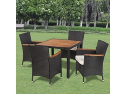 Vidaxl 5 Pcs Conjunto Jantar Exterior Com Almofadões Vime Pe Preto