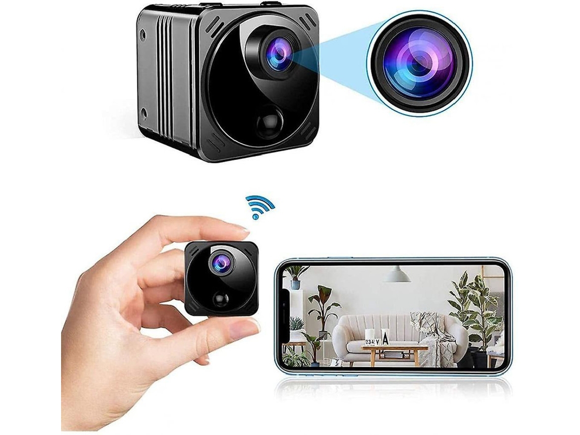 Mini câmera de segurança WiFi, 1080P HD, com detecção de movimento de visão noturna (preta)