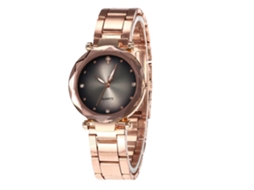 Relógio de quartzo com pulseira de metal de estilo simples e elegante para mulheres (canela claro)