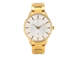 Relógio masculino de quartzo com pulseira de aço, resistente à água, calendário, casual e elegante.
