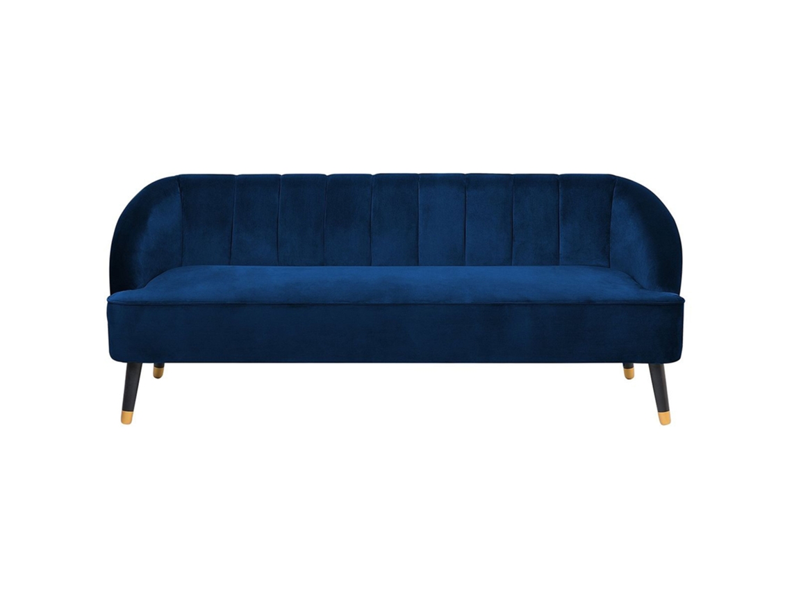 Sofá de 3 Lugares BELIANI Alsvag de Veludo Azul Marinho 191x73x73