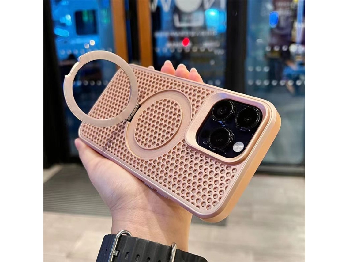Suporte Casa Magsafe Para Iphone 14 Pro Pele Sintética Rosa