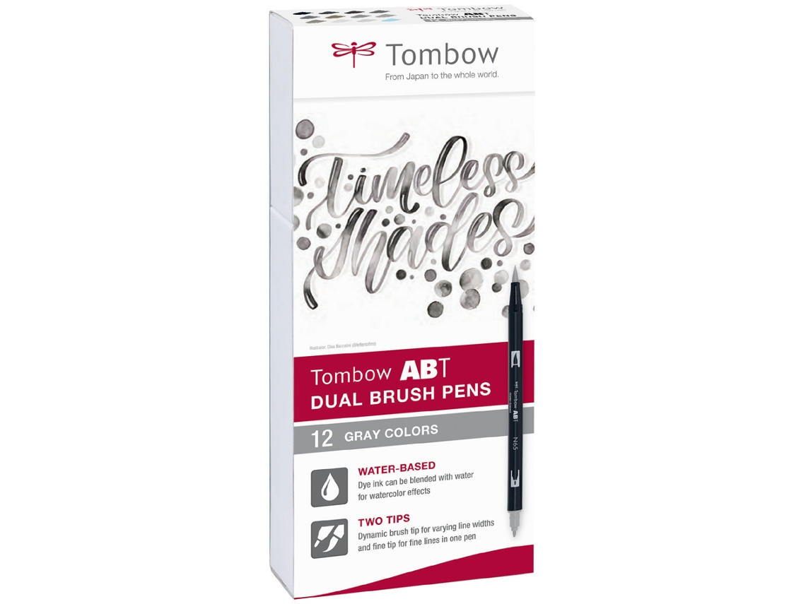 Caneta TOMBOW de Fibra Dupla Abt Dual Brush Pen Tons de Cinza