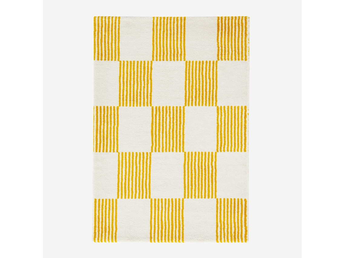 Tapete Interior Quadriculado Amarelo E Branco