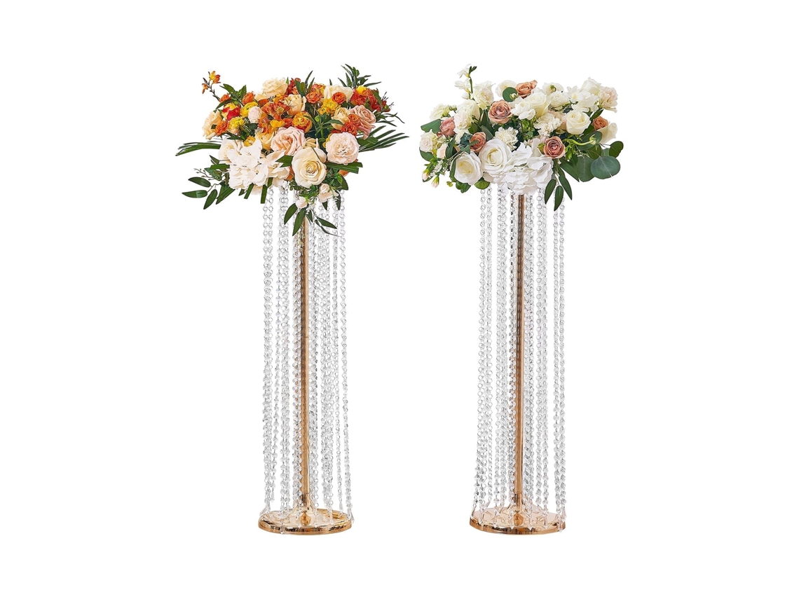 Suportes para Flores de Casamento 2 Peças Prateleira Alta 90 Cm Suporte Exibição Floral Metal e Cristal Eventos Recepção, Decoração Casa, Hotel