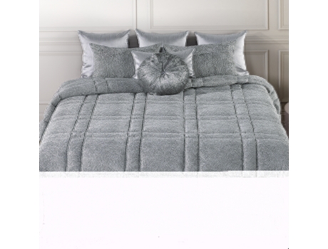 Colcha GRANITO 250x260cm Cinza com 2 Almofadas — 100% Poliéster