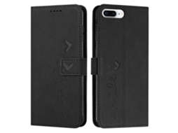 Capa De Couro Com Estampa De Coração E Toque De Pele Para Iphone 8 Plus / 7 Plus / 6 Plus, Preta
