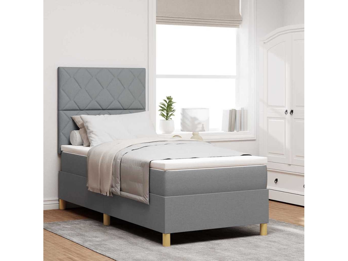 Vidaxl Cama Box Com Cabeceira Cinzento-claro 100 X 200 Cm Tecido