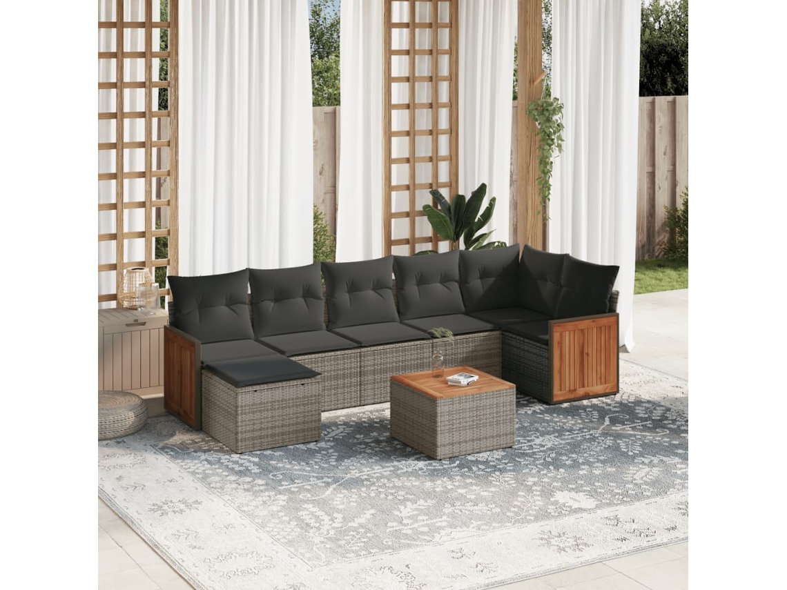 Vidaxl 8 Pcs Conjunto Sofás De Jardim C/ Almofadões Vime Pe Cinzento