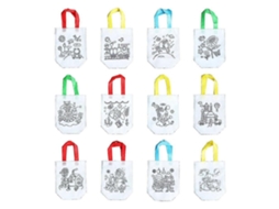 Conjunto De 12 Sacolas De Compras Dobráveis ​​em Tnt Com Estampas Variadas, Ideais Para Pintura E Desenho, Perfeitas Para Casa E Jardim De Infância.
