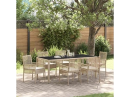 Vidaxl Conjunto De Jantar Para Jardim 7 Unid. Bege Vime Pe