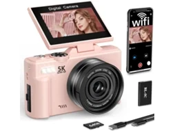 Câmera Digital 4k Wifi de 64mp com Tela Giratória de 180º, Ultraleve, Ideal para Iniciantes JIAPEI (rosa)