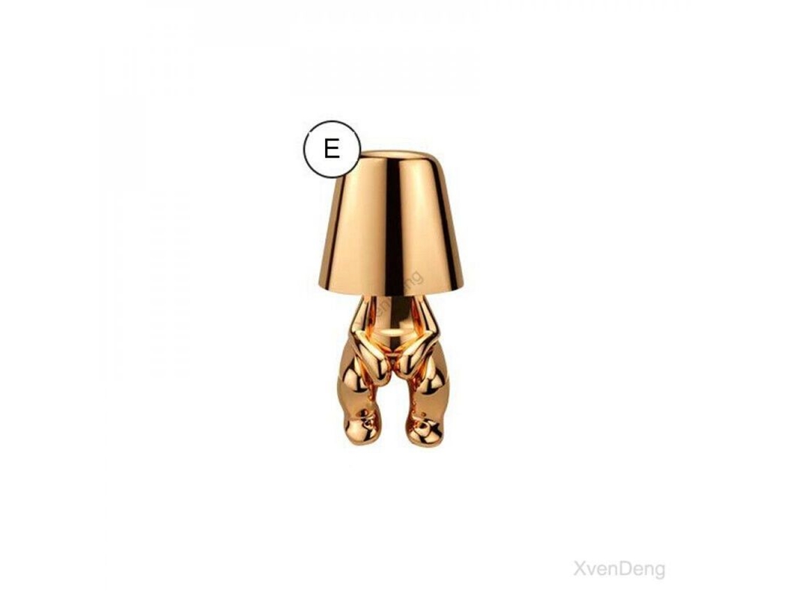 Lâmpada De Mesa Pensador Homem Dourado Pequena Luz Noturna Led Resina Sensor Táctil Recarregável Decoração Barra Dormitório E