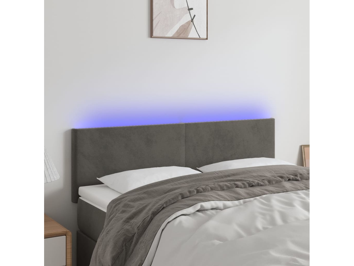 Vidaxl Cabeceira De Cama C/luzes Led Veludo 144x5x78/88cm Cinza-escuro